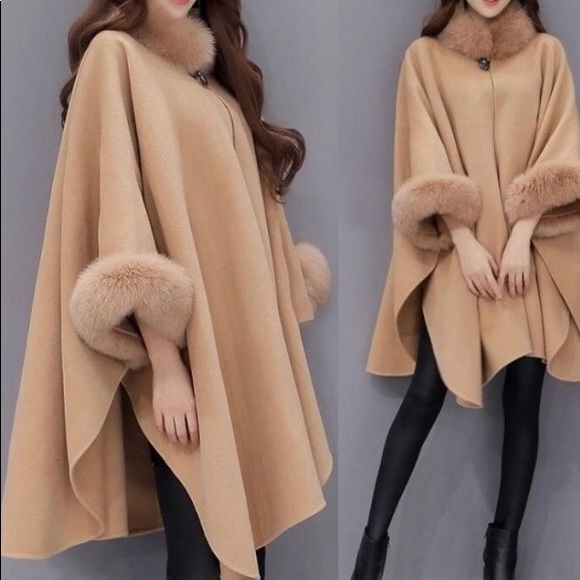 Jackets & Blazers - 😱*LAST ONE* Knee-Length Cape Poncho Coat Faux Fur